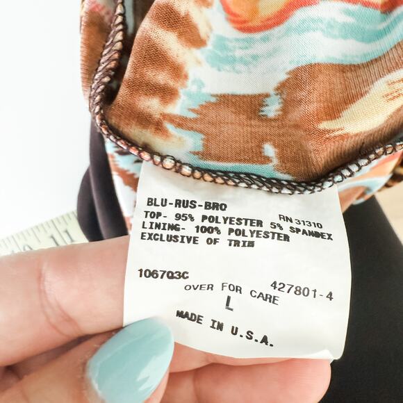 Y2K IZ Byer Halter Tank Top Brown Blue Size L Boho‎ Ethnic Print Indie Sleaze - Picture 9 of 9